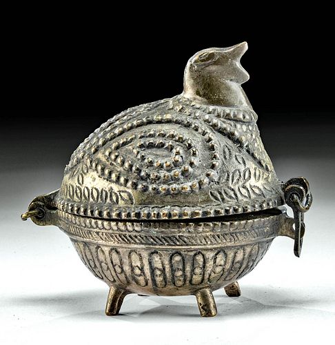 Antique Tibetan Brass Hinged Box - Bird Form