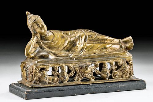 Late 19th C. Thai Brass Reclining Buddha