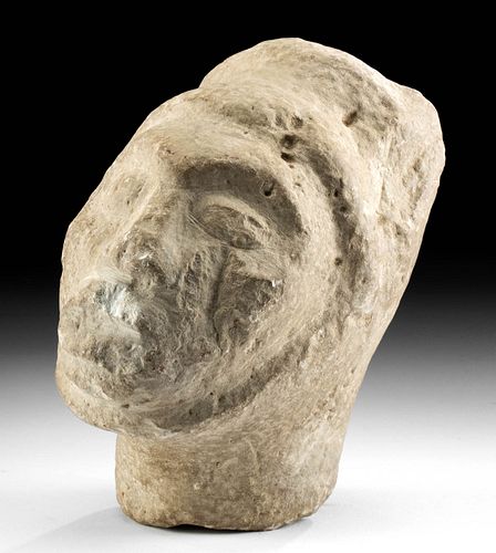 Maya Stone Effigy Head in Jaguar Mask