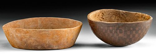 Pair of Nazca Wood & Gourd Bowls w/ Incised Designs