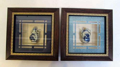 Pair Asian Shadow Box Framed Porcelains