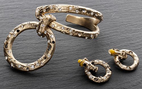 Chanel Gold-Tone & Faux Gemstone Cuff & Earrings