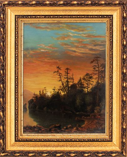 Sanford Gifford "Landscape at Sunset" Oil on Board