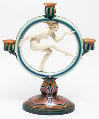 Goldscheider Ceramic Art Deco Figural Candelabra