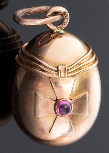 Faberge 14K Gold & Ruby Maltese Cross Egg Pendant