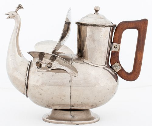 Peacock Form Silver-Plated Teapot