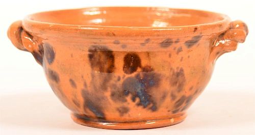 Mottle Glazed Redware Pottery Sugar Bowl.