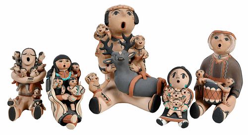 Five Jemez Decorated Storyteller Dolls