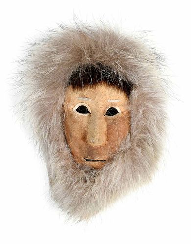 Eskimo Mask with Hide Leather and Fur