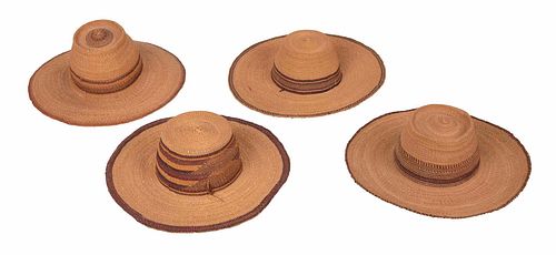 Group of Four Woven Fiber Hats