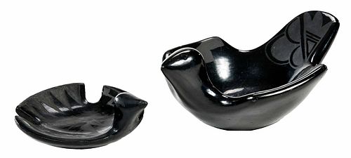 Two Bird Form Blackware Dishes