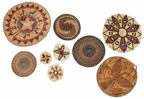 Nine Hopi Polychrome Wicker Plaques 