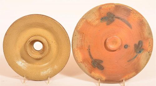 Two Various Stoneware Pottery Lids.