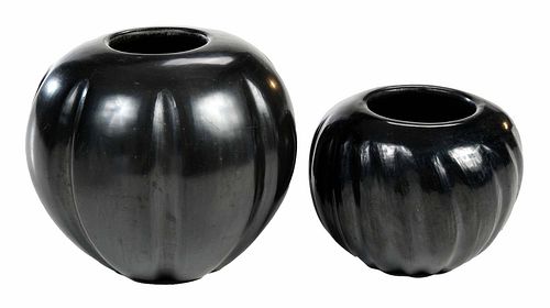 Two Signed Blackware Melon Pots 