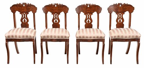 Set Four Classical Figured Mahogany Side Chairs