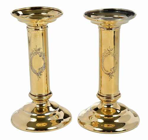Pair of Gilt Sterling Tiffany Candlesticks