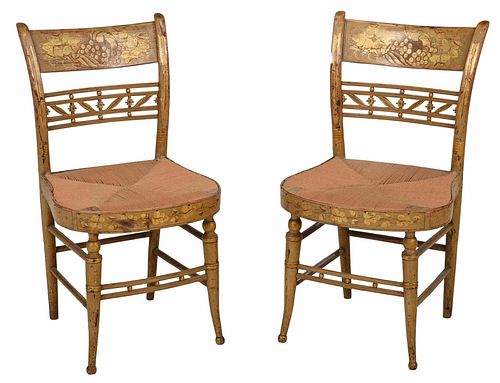 Pair American Classical Rush Seat Side Chairs