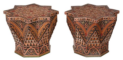 Pair Moorish Style Paint Decorated Side Tables