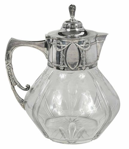 German Silver and Glass Pitcher