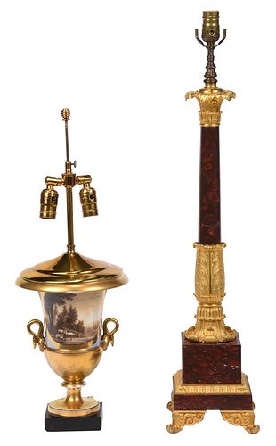 Two Continental Gilt Bronze Mounted Lamps 