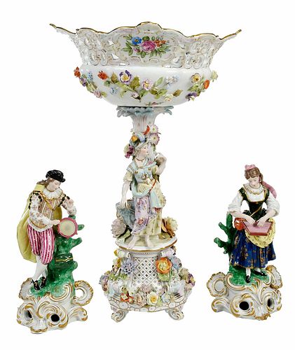Carl Thieme Figural Porcelain Compote, Figures