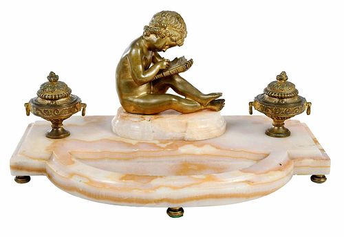 Neoclassical Style Marble and Gilt Bronze Inkwell