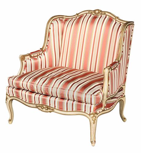Baker Louis XV Style Silk Upholstered Bergere