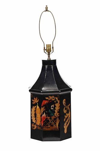 Tole Painted Chinoiserie Motif Lamp