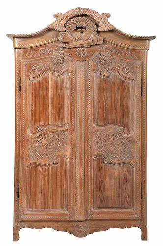 Provincial Louis XV Style Carved Pine Armoire