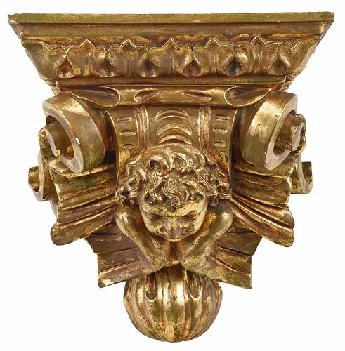 Large Giltwood and Composition Cherub Wall Bracket