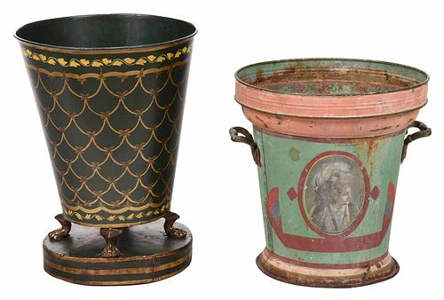 Two Paint Decorated Tole Buckets