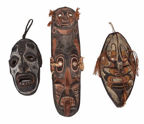 Three Papua New Guinea Carved Polychromed Masks