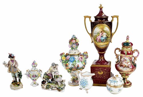 Eight Pieces of Decorated Continental Porcelain