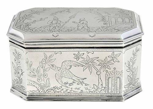 English Silver Box with Orientalist Scenes