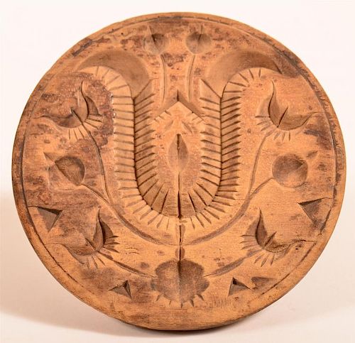 19th Century Carved Stylized Tulip Butter Print.