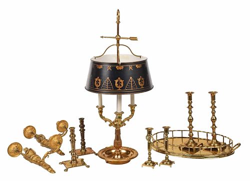 Ten Gilt Metal/Brass Lamp, Sconces, Table Items