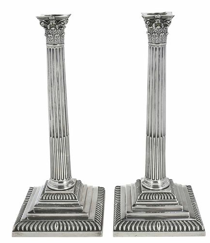 Pair of George III English Silver Candlesticks