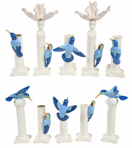 Set of Ten Figural Bird Candlesticks and Table Items