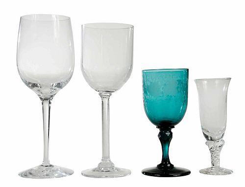 31 Pieces of Clear and Turquoise Stemware