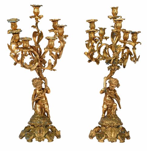 Pair Louis XV Style Gilt Bronze Candelabra