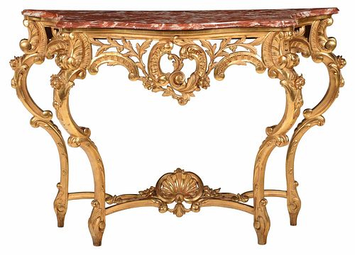 Italian Louis XV Style Gilt Marble Top Pier Table