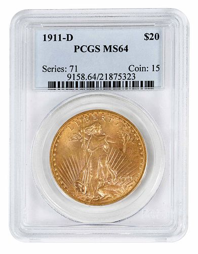1911-D St. Gaudens $20 Gold Coin 