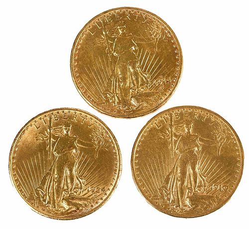 Three St. Gaudens $20 Gold Coins 