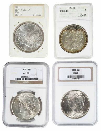 Four Graded Silver Dollars 