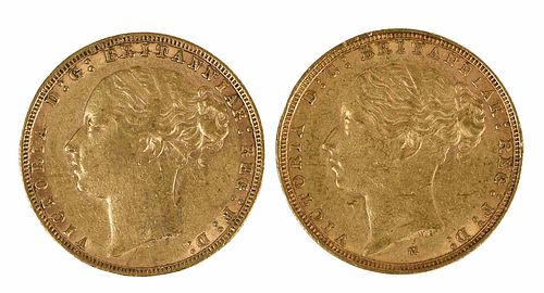 Two Young Head Victoria Gold Sovereigns 