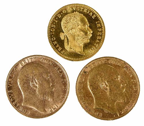 Two Edward VII Gold Sovereigns & Austrian Ducat