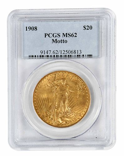 1908 With Motto St. Gaudens $20 Gold Coin 