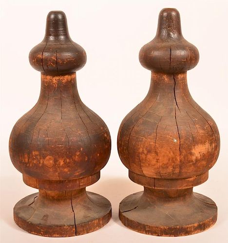 Pair of Turned Wood Architectural Finials.