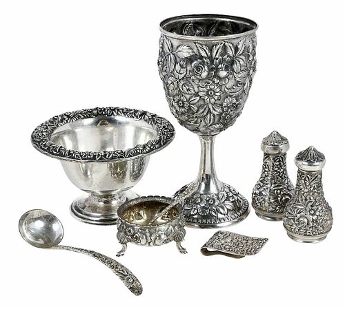 Eight Repousse Sterling Table Items