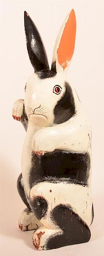 Folk Art Carved and Painted Wood Rabbit Figure.